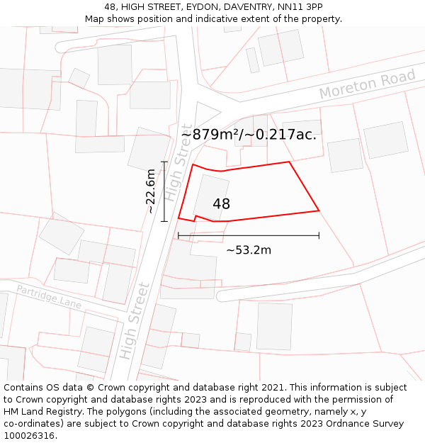 48, HIGH STREET, EYDON, DAVENTRY, NN11 3PP: Plot and title map