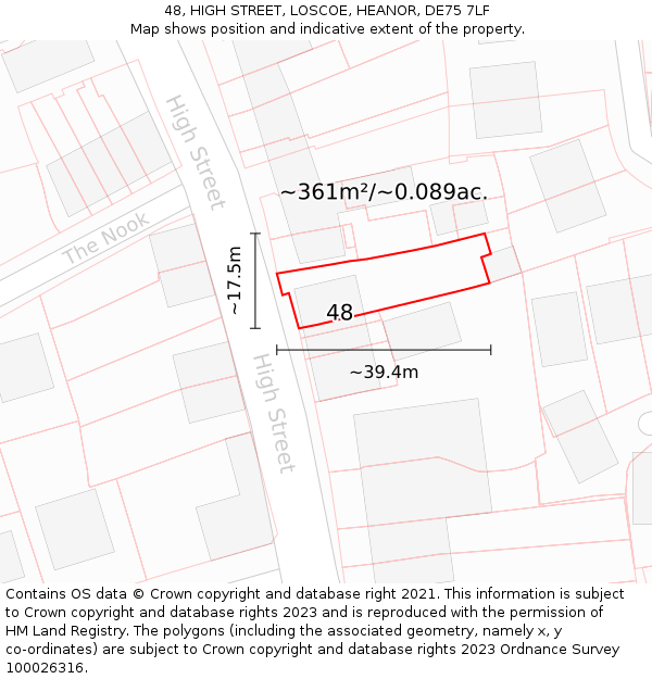 48, HIGH STREET, LOSCOE, HEANOR, DE75 7LF: Plot and title map