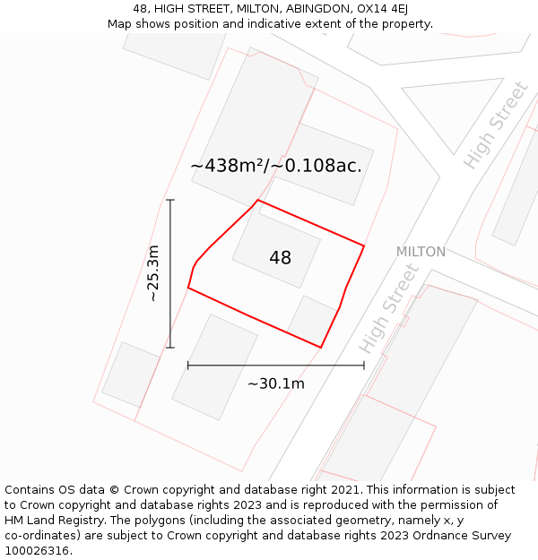 48, HIGH STREET, MILTON, ABINGDON, OX14 4EJ: Plot and title map