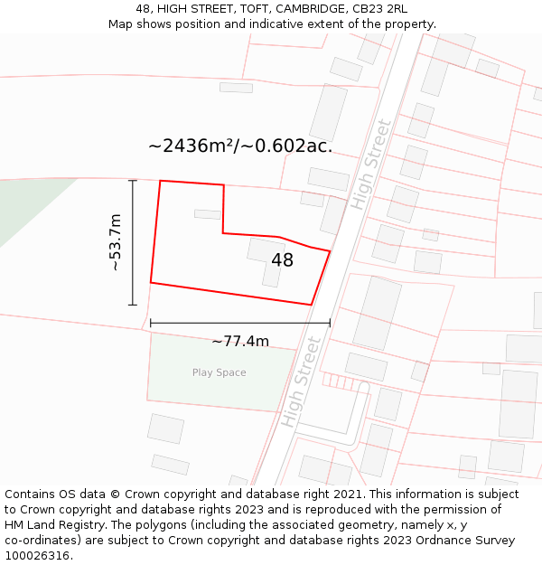 48, HIGH STREET, TOFT, CAMBRIDGE, CB23 2RL: Plot and title map