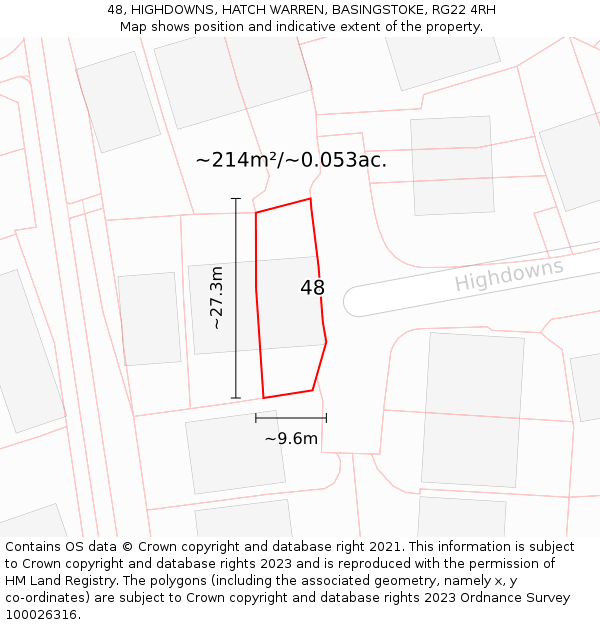 48, HIGHDOWNS, HATCH WARREN, BASINGSTOKE, RG22 4RH: Plot and title map