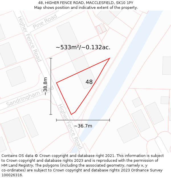 48, HIGHER FENCE ROAD, MACCLESFIELD, SK10 1PY: Plot and title map