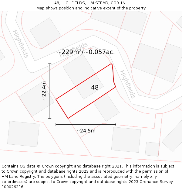 48, HIGHFIELDS, HALSTEAD, CO9 1NH: Plot and title map