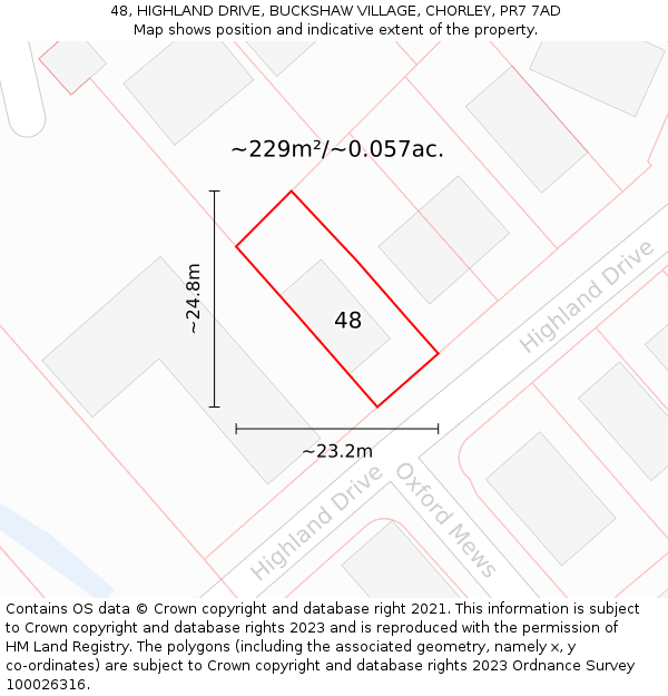 48, HIGHLAND DRIVE, BUCKSHAW VILLAGE, CHORLEY, PR7 7AD: Plot and title map