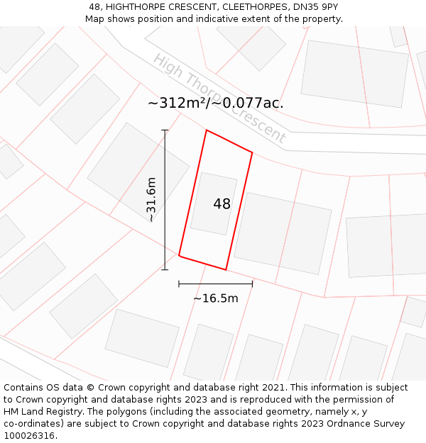 48, HIGHTHORPE CRESCENT, CLEETHORPES, DN35 9PY: Plot and title map