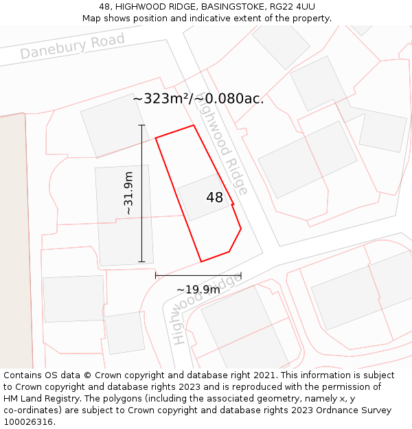 48, HIGHWOOD RIDGE, BASINGSTOKE, RG22 4UU: Plot and title map
