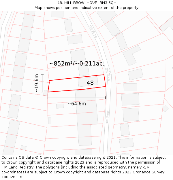 48, HILL BROW, HOVE, BN3 6QH: Plot and title map