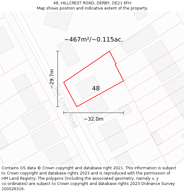 48, HILLCREST ROAD, DERBY, DE21 6FH: Plot and title map