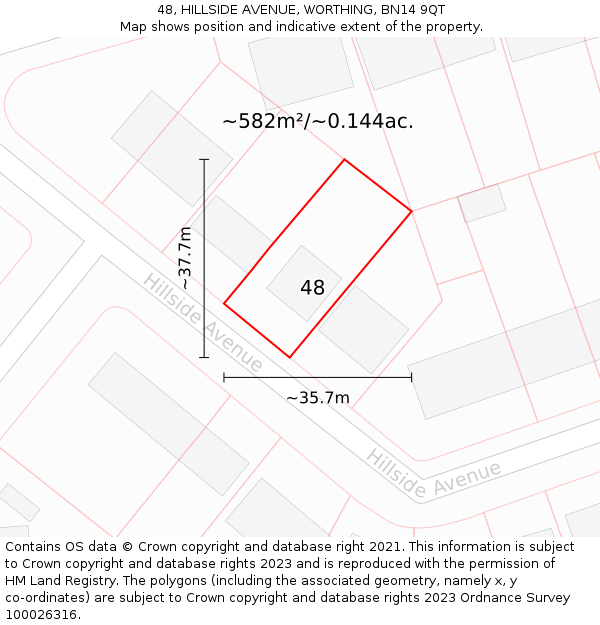 48, HILLSIDE AVENUE, WORTHING, BN14 9QT: Plot and title map