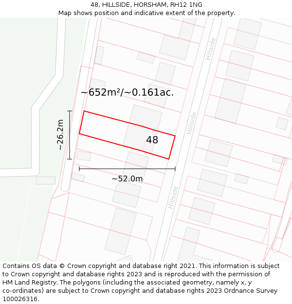 48, HILLSIDE, HORSHAM, RH12 1NG: Plot and title map