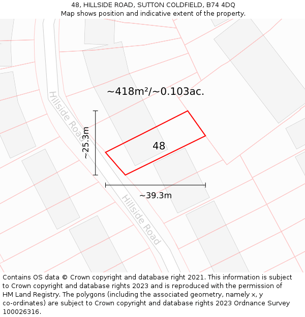 48, HILLSIDE ROAD, SUTTON COLDFIELD, B74 4DQ: Plot and title map