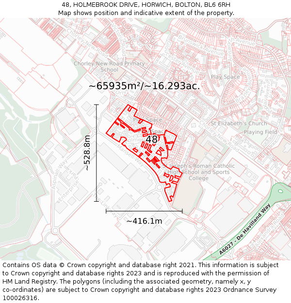 48, HOLMEBROOK DRIVE, HORWICH, BOLTON, BL6 6RH: Plot and title map