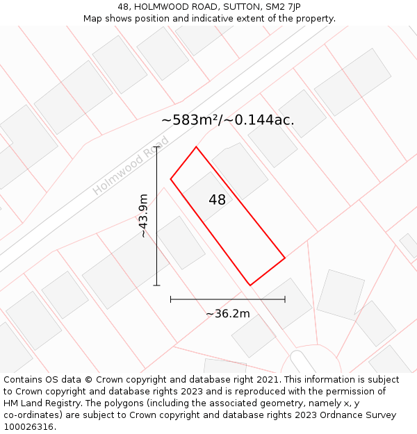 48, HOLMWOOD ROAD, SUTTON, SM2 7JP: Plot and title map