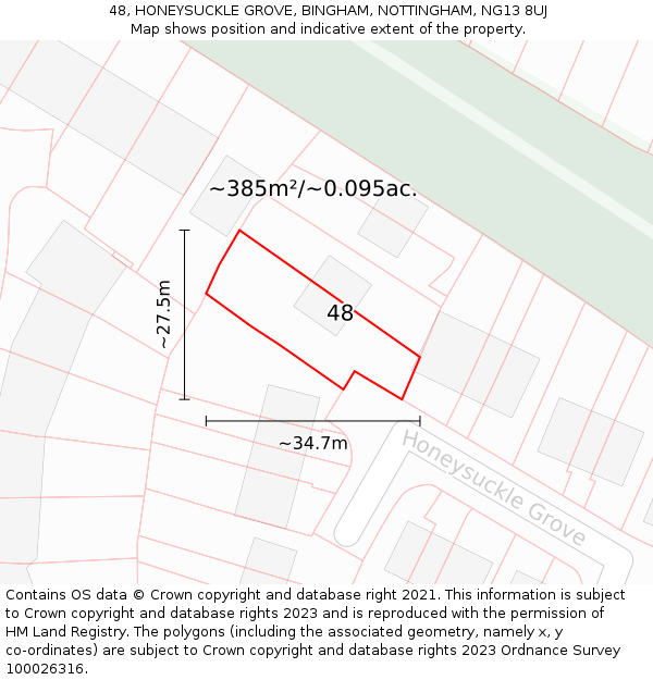 48, HONEYSUCKLE GROVE, BINGHAM, NOTTINGHAM, NG13 8UJ: Plot and title map