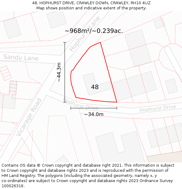 48, HOPHURST DRIVE, CRAWLEY DOWN, CRAWLEY, RH10 4UZ: Plot and title map
