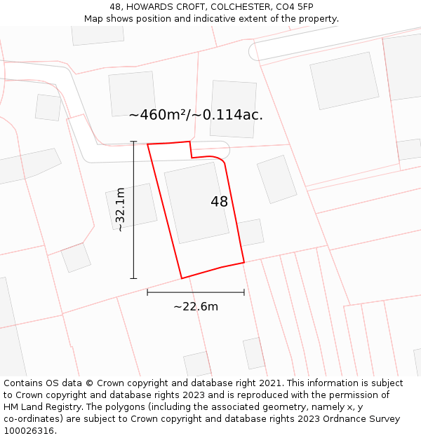 48, HOWARDS CROFT, COLCHESTER, CO4 5FP: Plot and title map