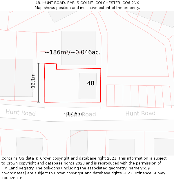 48, HUNT ROAD, EARLS COLNE, COLCHESTER, CO6 2NX: Plot and title map