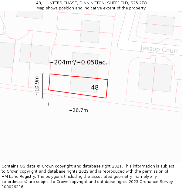 48, HUNTERS CHASE, DINNINGTON, SHEFFIELD, S25 2TQ: Plot and title map
