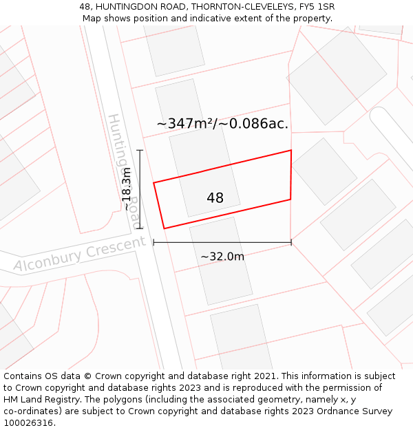 48, HUNTINGDON ROAD, THORNTON-CLEVELEYS, FY5 1SR: Plot and title map