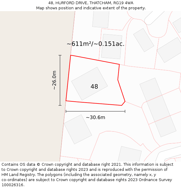 48, HURFORD DRIVE, THATCHAM, RG19 4WA: Plot and title map
