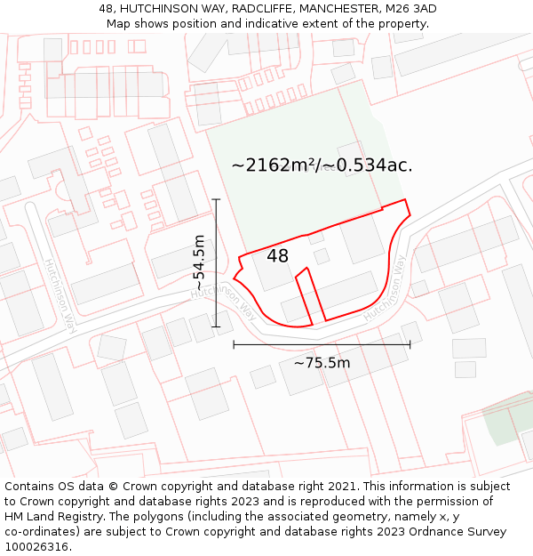 48, HUTCHINSON WAY, RADCLIFFE, MANCHESTER, M26 3AD: Plot and title map