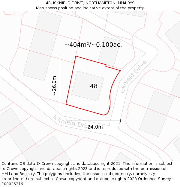 48, ICKNIELD DRIVE, NORTHAMPTON, NN4 9YS: Plot and title map