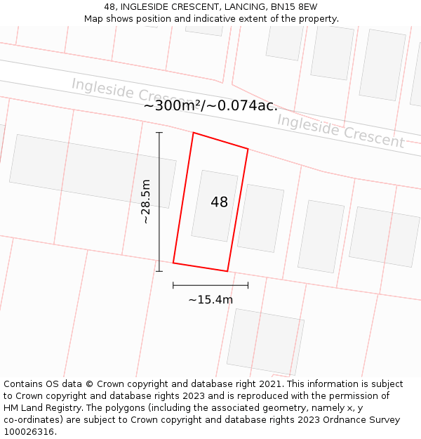 48, INGLESIDE CRESCENT, LANCING, BN15 8EW: Plot and title map