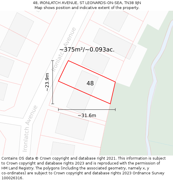 48, IRONLATCH AVENUE, ST LEONARDS-ON-SEA, TN38 9JN: Plot and title map