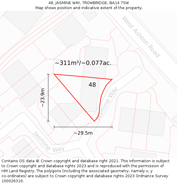 48, JASMINE WAY, TROWBRIDGE, BA14 7SW: Plot and title map