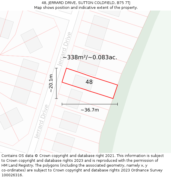 48, JERRARD DRIVE, SUTTON COLDFIELD, B75 7TJ: Plot and title map