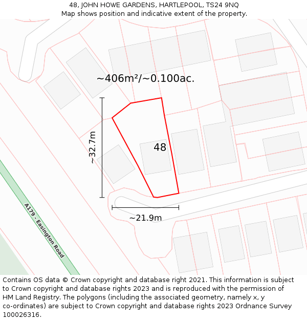 48, JOHN HOWE GARDENS, HARTLEPOOL, TS24 9NQ: Plot and title map
