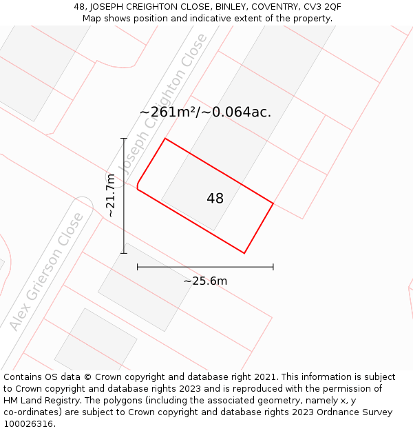 48, JOSEPH CREIGHTON CLOSE, BINLEY, COVENTRY, CV3 2QF: Plot and title map