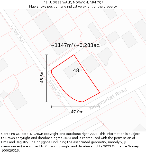 48, JUDGES WALK, NORWICH, NR4 7QF: Plot and title map
