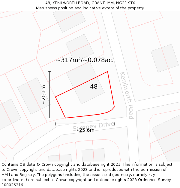 48, KENILWORTH ROAD, GRANTHAM, NG31 9TX: Plot and title map