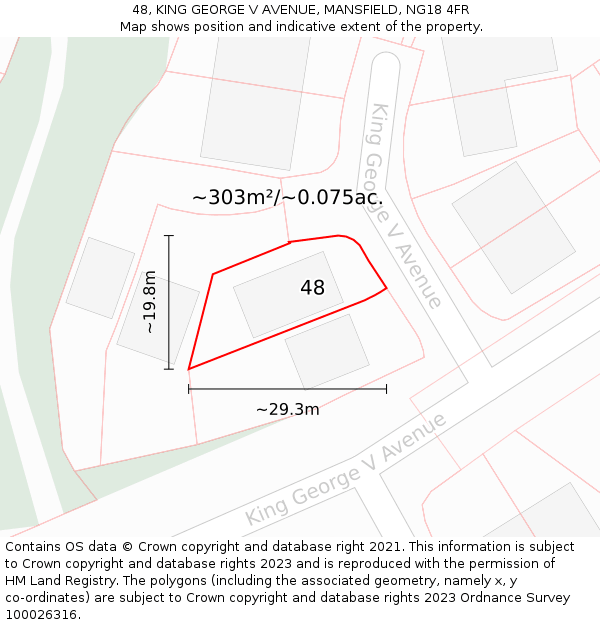 48, KING GEORGE V AVENUE, MANSFIELD, NG18 4FR: Plot and title map