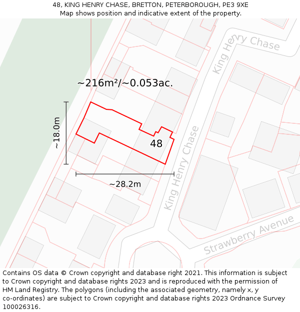 48, KING HENRY CHASE, BRETTON, PETERBOROUGH, PE3 9XE: Plot and title map