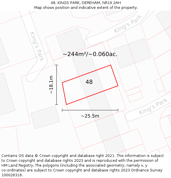 48, KINGS PARK, DEREHAM, NR19 2AH: Plot and title map