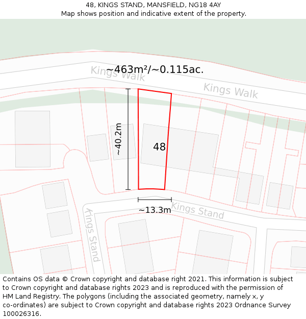 48, KINGS STAND, MANSFIELD, NG18 4AY: Plot and title map