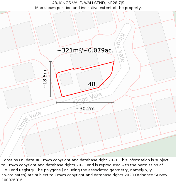 48, KINGS VALE, WALLSEND, NE28 7JS: Plot and title map