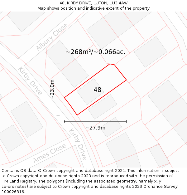48, KIRBY DRIVE, LUTON, LU3 4AW: Plot and title map