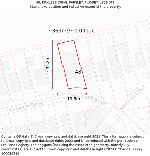 48, KIRKLEES DRIVE, FARSLEY, PUDSEY, LS28 5TE: Plot and title map