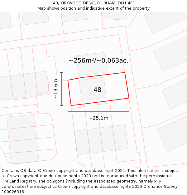 48, KIRKWOOD DRIVE, DURHAM, DH1 4FF: Plot and title map