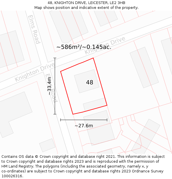 48, KNIGHTON DRIVE, LEICESTER, LE2 3HB: Plot and title map