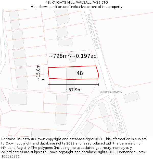 48, KNIGHTS HILL, WALSALL, WS9 0TG: Plot and title map