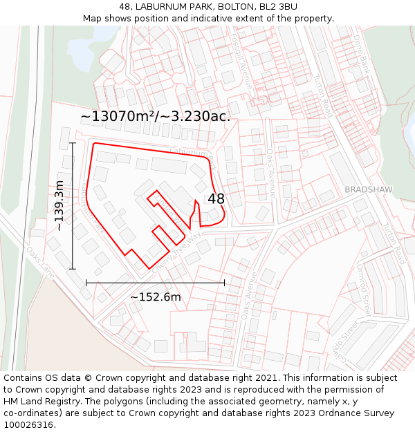 48, LABURNUM PARK, BOLTON, BL2 3BU: Plot and title map