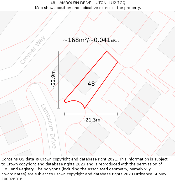 48, LAMBOURN DRIVE, LUTON, LU2 7GQ: Plot and title map