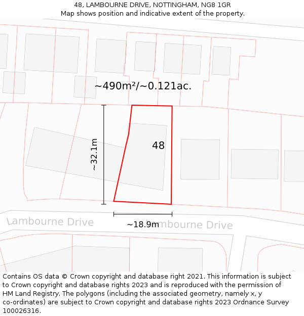 48, LAMBOURNE DRIVE, NOTTINGHAM, NG8 1GR: Plot and title map