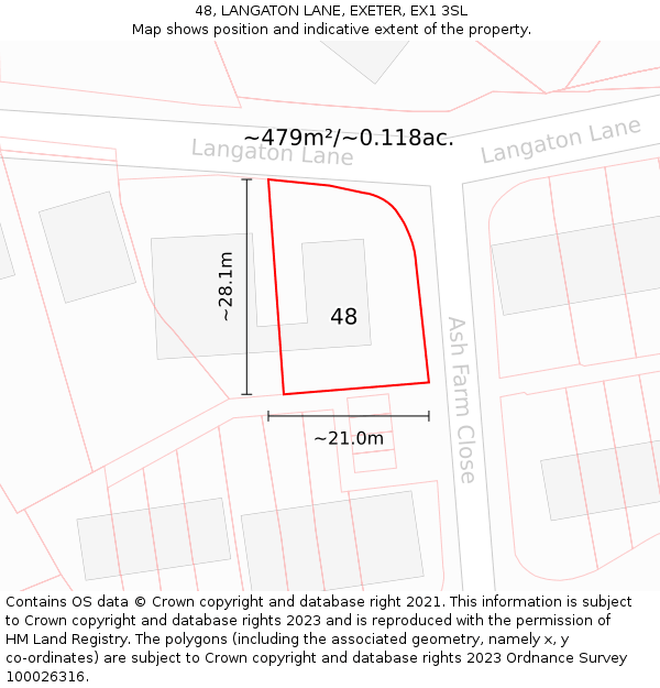 48, LANGATON LANE, EXETER, EX1 3SL: Plot and title map