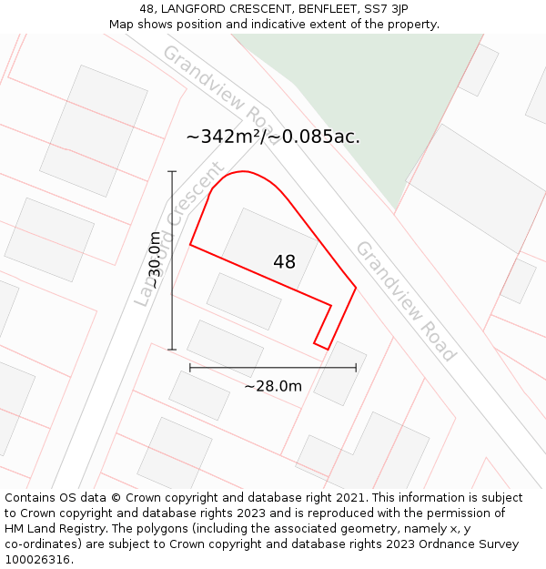 48, LANGFORD CRESCENT, BENFLEET, SS7 3JP: Plot and title map