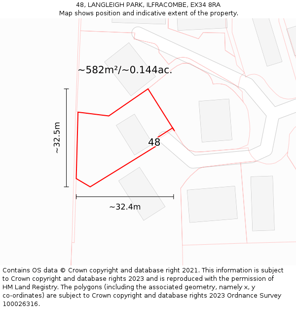 48, LANGLEIGH PARK, ILFRACOMBE, EX34 8RA: Plot and title map